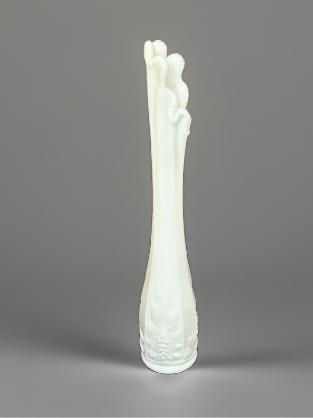 Vintage West Moreland Paneled Grape Milk Glass Swung Bud Vase Cottage Core Vase